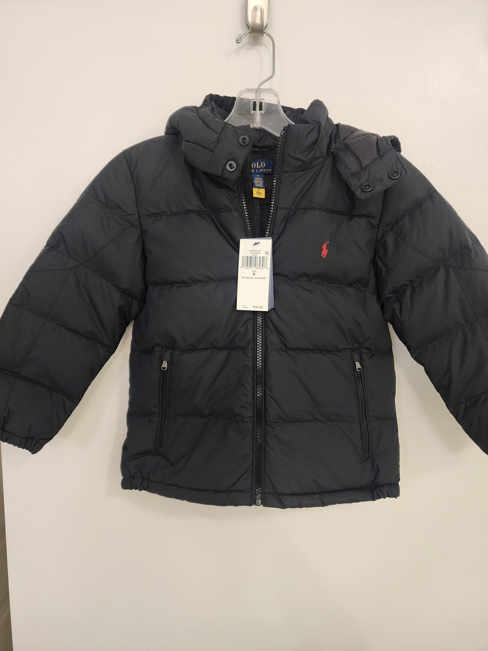 Polo by Ralph Lauren Black Kids Puffer Jacket with Red Logo